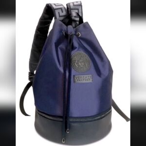 Versace Men's Navy and Black Drawstring Backpack